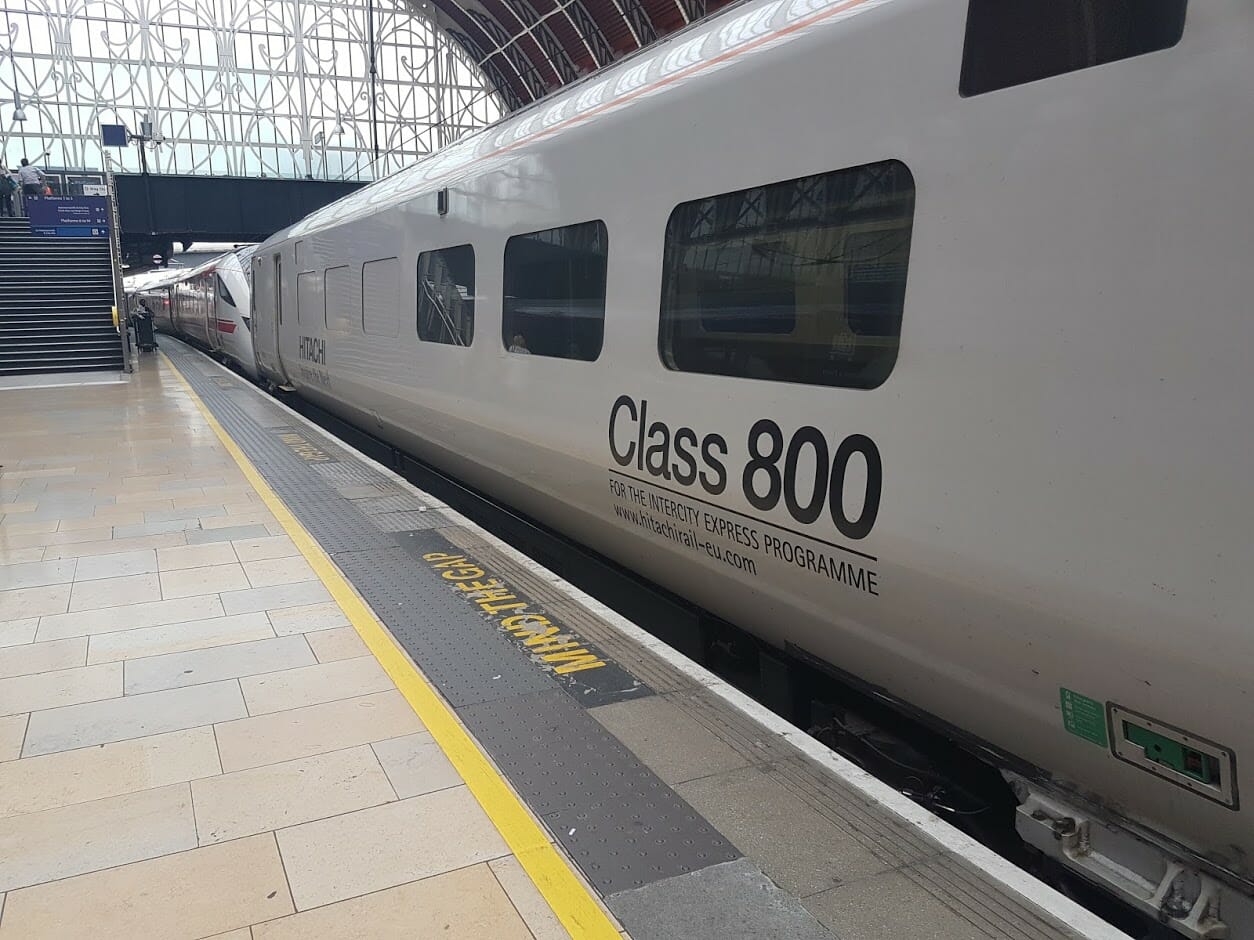 A Class 800 test train set spotted at Paddington shortly before the launch of the Intercity 125 replacements in October 2017, operated by GWR and Virgin East Coast